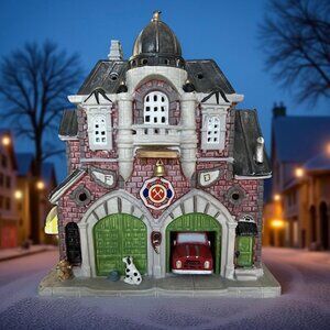 Lemax 2019 Ceramic Caddington Fire Brigade (95520) Lighted Firehouse - 9' Tall